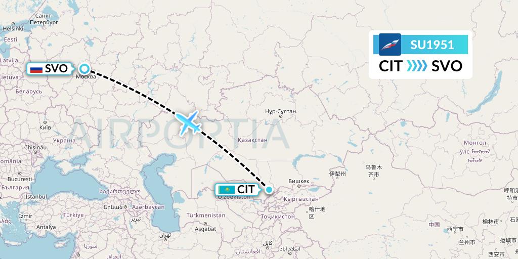 SU1951 Aeroflot Flight Map: Shymkent to Moscow