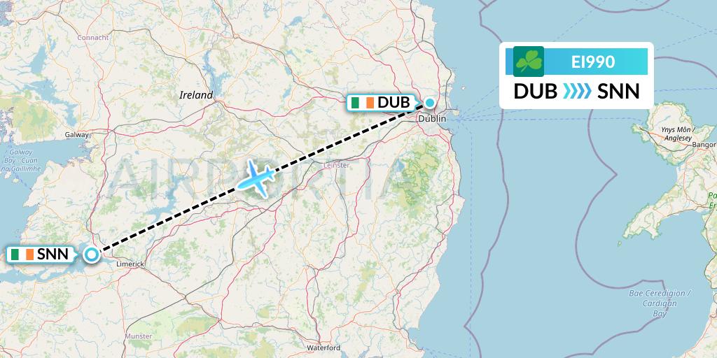 EI990 Aer Lingus Flight Map: Dublin to Shannon