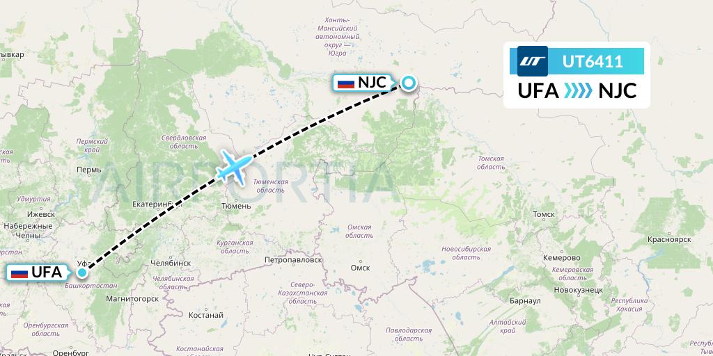 UT6411 UTair Flight Map: Ufa to Nizhnevartovsk