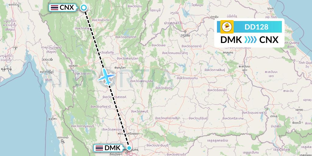 DD128 Nok Air Flight Map: Bangkok to Chiang Mai