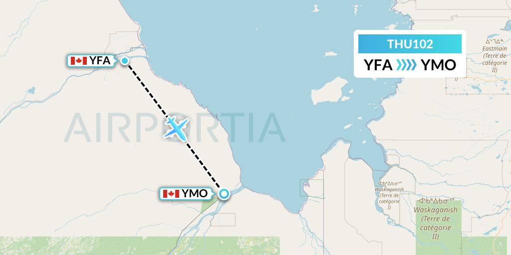 THU102 Thunder Airlines Flight Map: Fort Albany to Moosonee