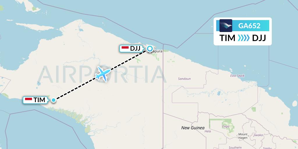 GA652 Garuda Indonesia Flight Map: Timika to Jayapura