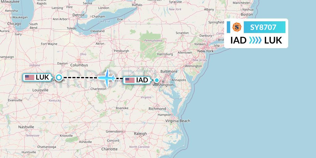 SY8707 Sun Country Airlines Flight Map: Washington to Cincinnati