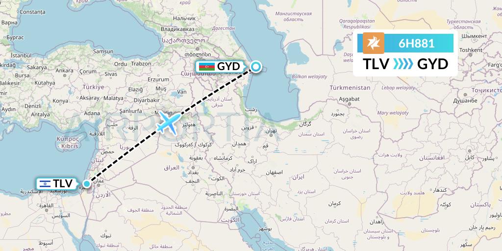 6H881 Israir Airlines Flight Map: Tel Aviv to Baku