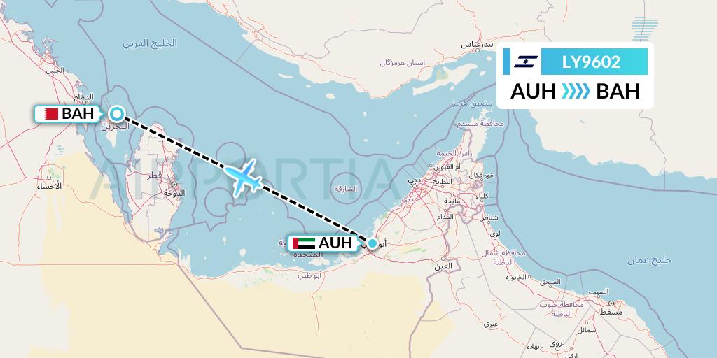LY9602 El Al Flight Map: Abu Dhabi to Bahrain