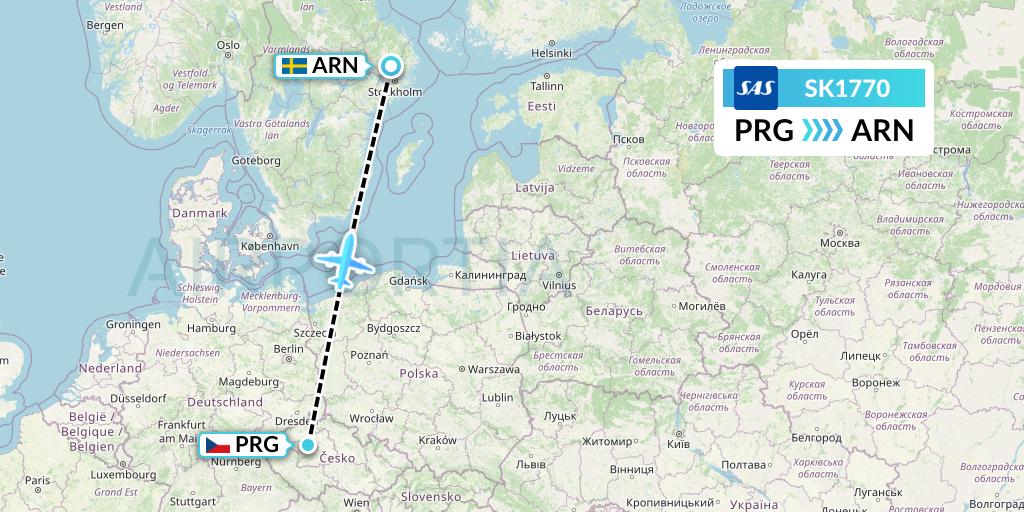 SK1770 SAS Flight Map: Prague to Stockholm
