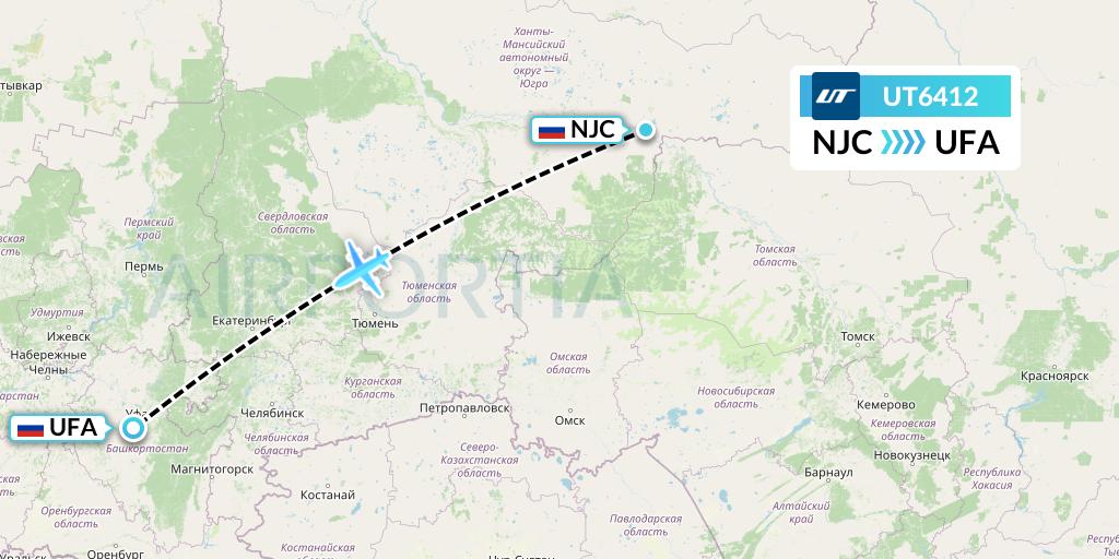 UT6412 UTair Flight Map: Nizhnevartovsk to Ufa