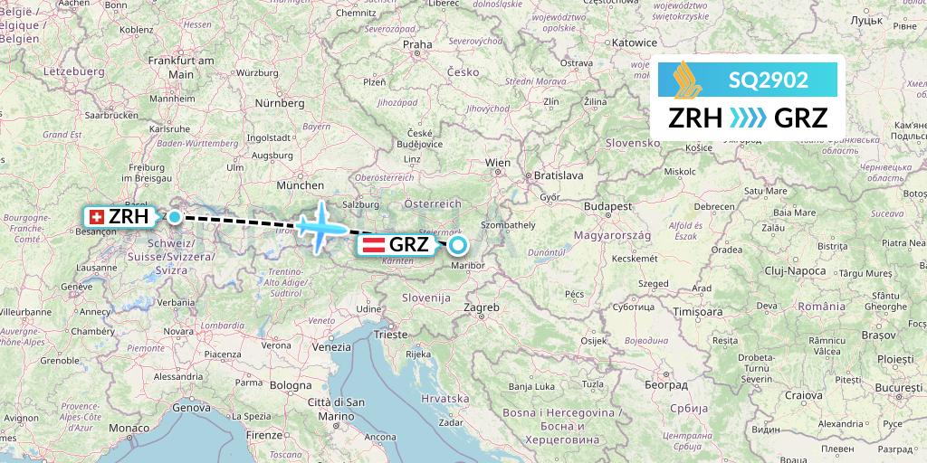 SQ2902 Singapore Airlines Flight Map: Zurich to Graz