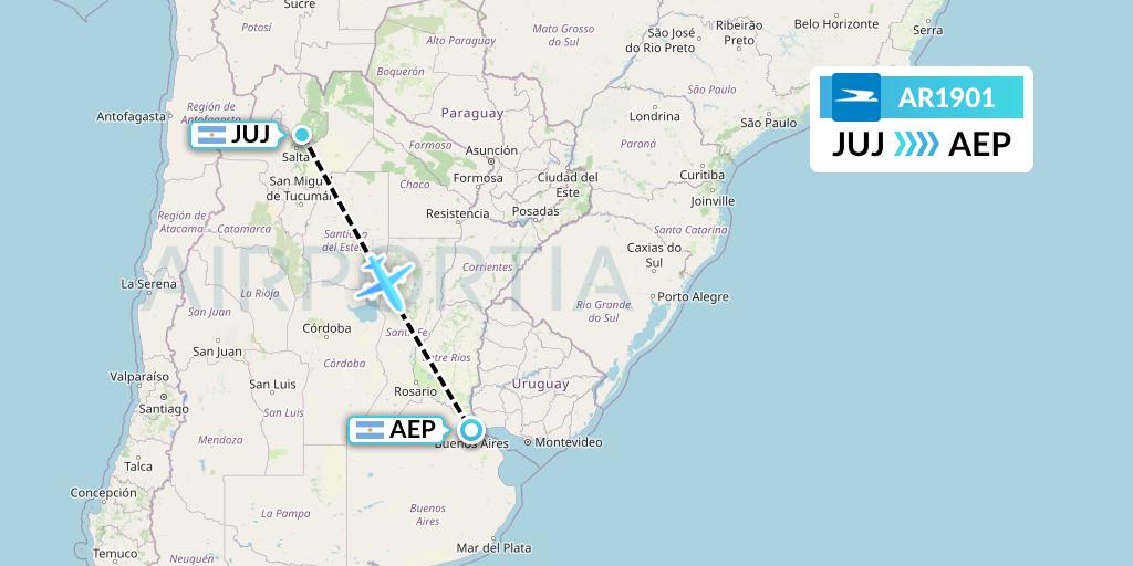 AR1901 Aerolineas Argentinas Flight Map: Jujuy to Buenos Aires