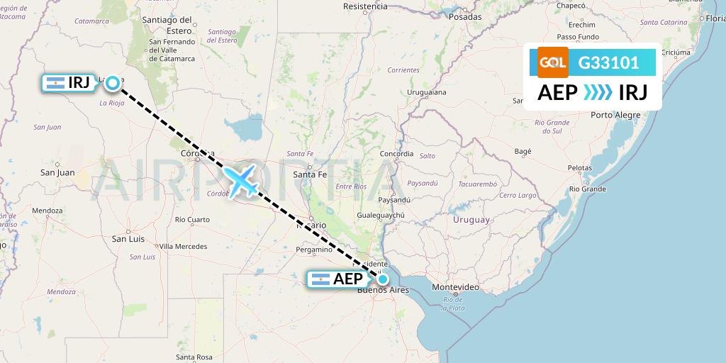 G33101 GOL Transportes Aeros Flight Map: Buenos Aires to La Rioja
