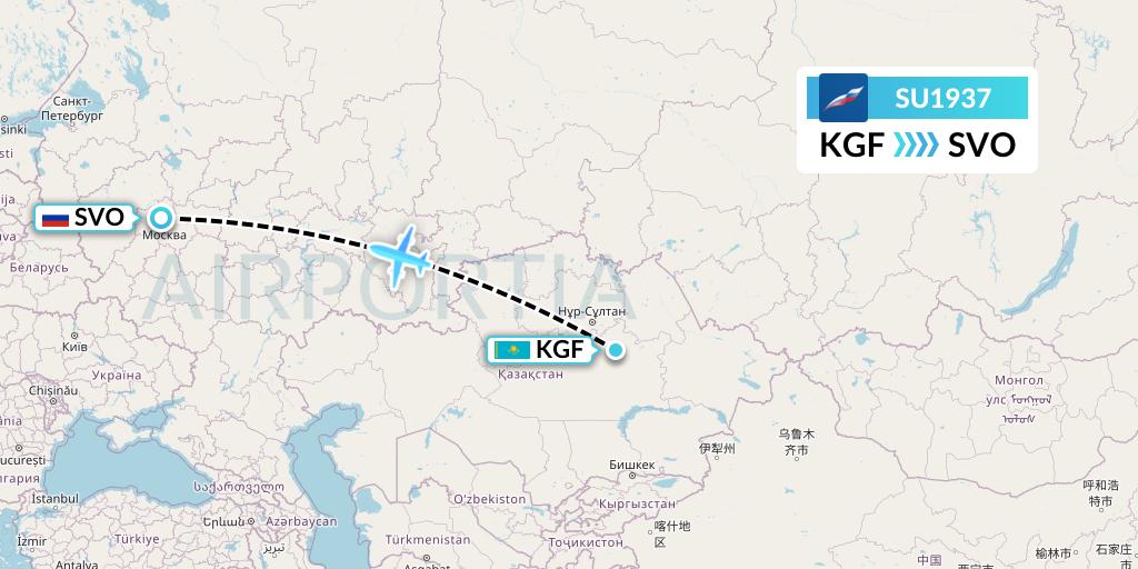 SU1937 Aeroflot Flight Map: Karaganda to Moscow