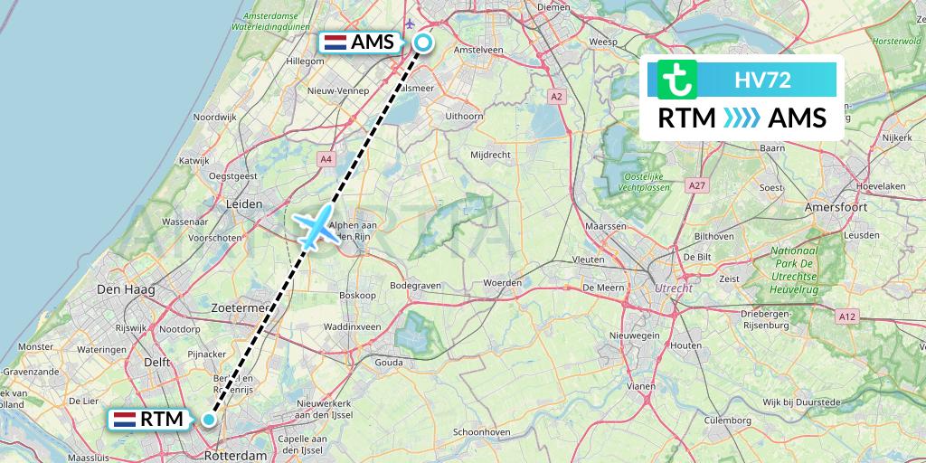 HV72 Transavia Flight Map: Rotterdam to Amsterdam