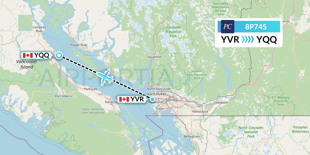 8P745 Pacific Coastal Airlines Flight Map: Vancouver to Comox