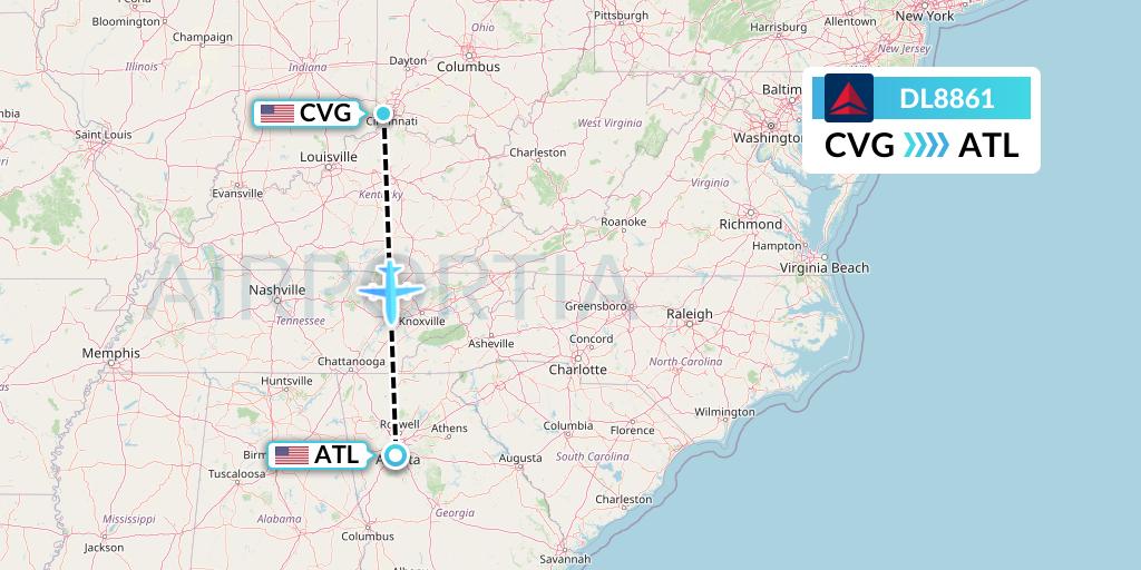 DL8861 Delta Air Lines Flight Map: Cincinnati to Atlanta