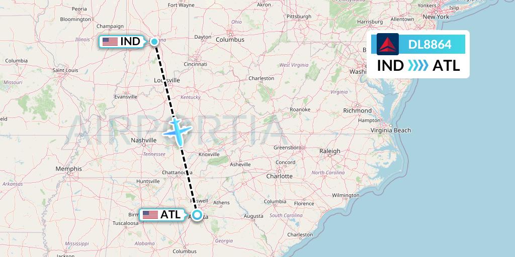 DL8864 Delta Air Lines Flight Map: Indianapolis to Atlanta