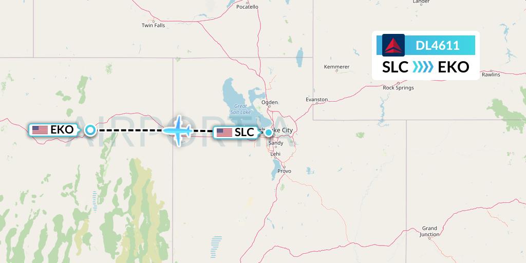 DL4611 Delta Air Lines Flight Map: Salt Lake City to Elko