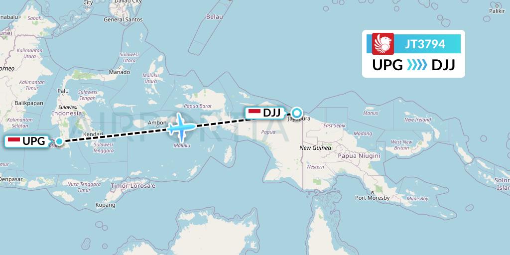 JT3794 Lion Airlines Flight Map: Makassar to Jayapura