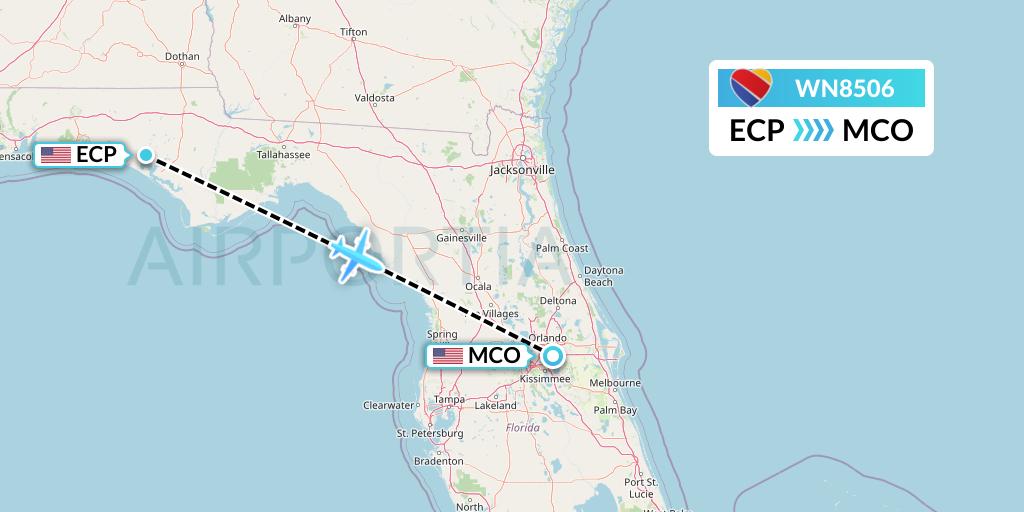 WN8506 Southwest Airlines Flight Map: Panama City to Orlando