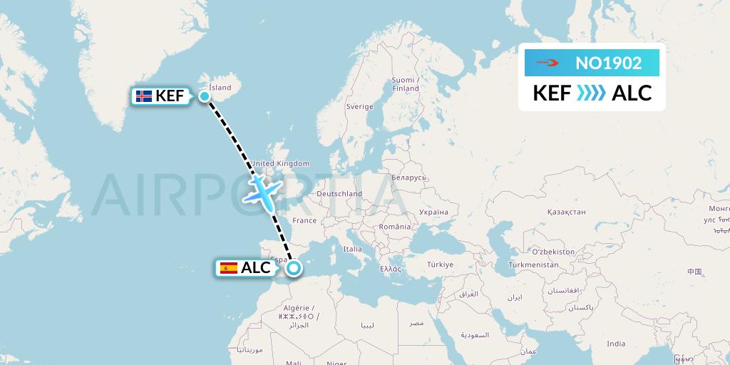 NO1902 Neos Flight Map: Reykjavik to Alicante