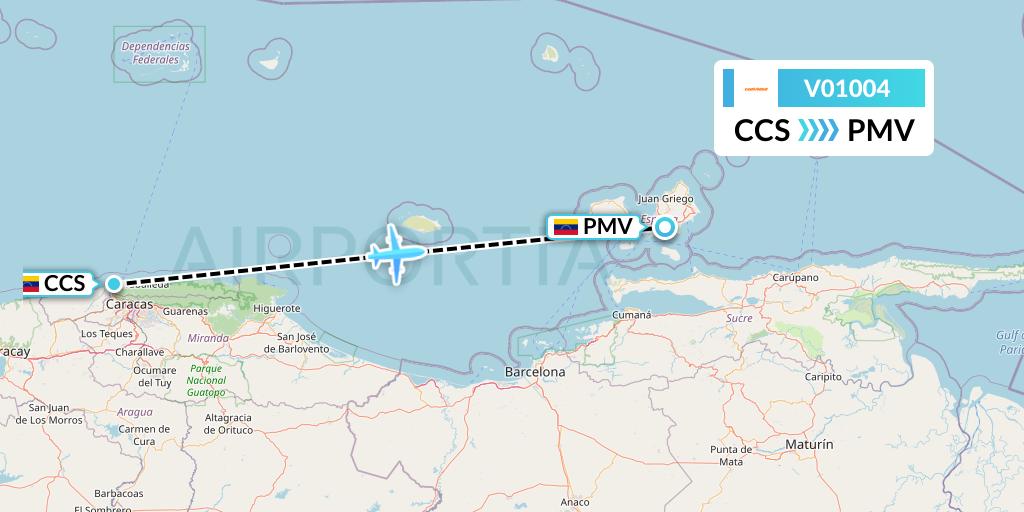 V01004 Conviasa Flight Map: Caracas to Porlamar