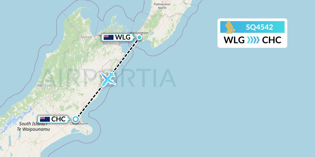 SQ4542 Singapore Airlines Flight Map: Wellington to Christchurch