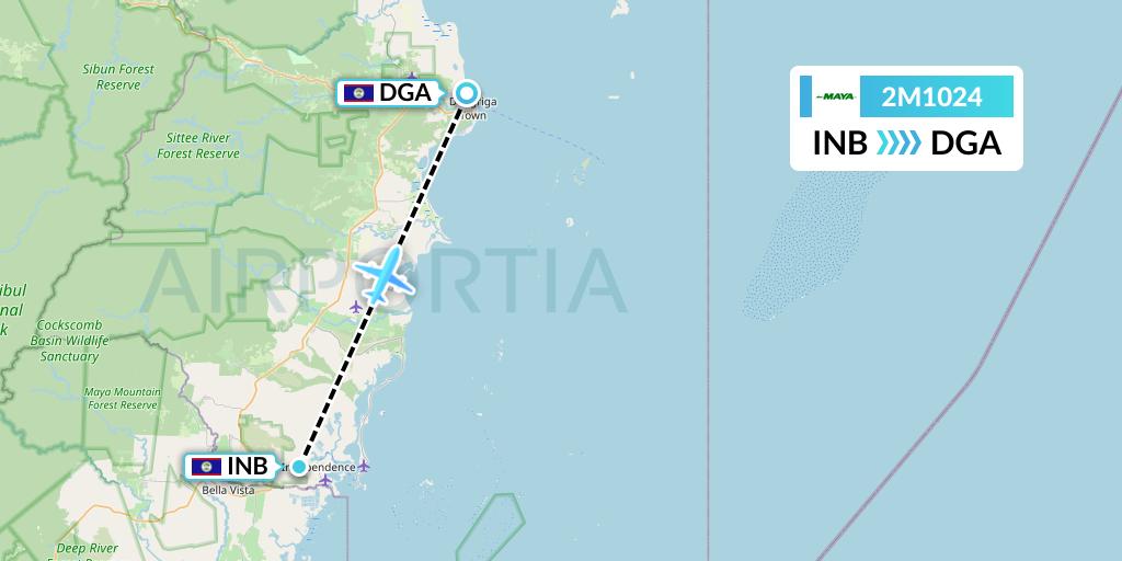 2M1024 Maya Island Air Flight Map: Independence to Dangriga