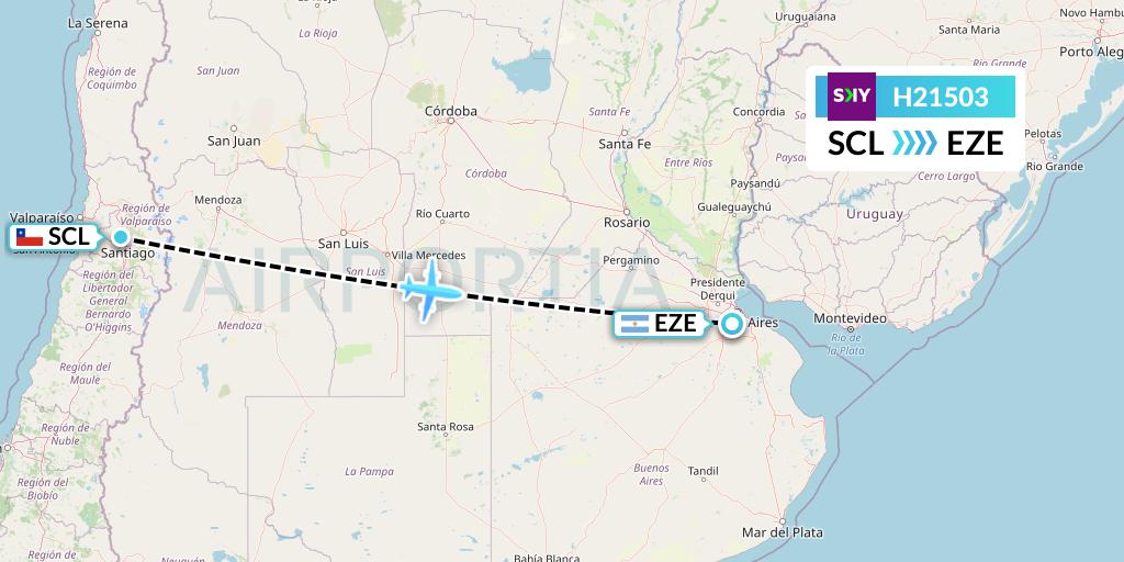 H21503 Sky Airline Flight Map: Santiago to Buenos Aires