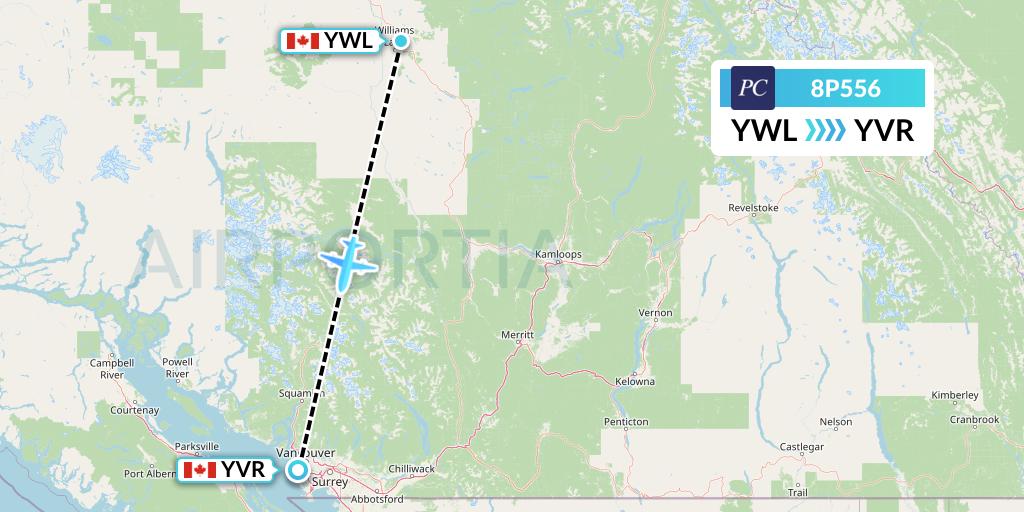 8P556 Pacific Coastal Airlines Flight Map: Williams Lake to Vancouver