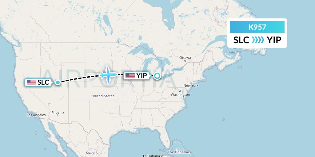 K957 Kalitta Charters Flight Map: Salt Lake City to Detroit