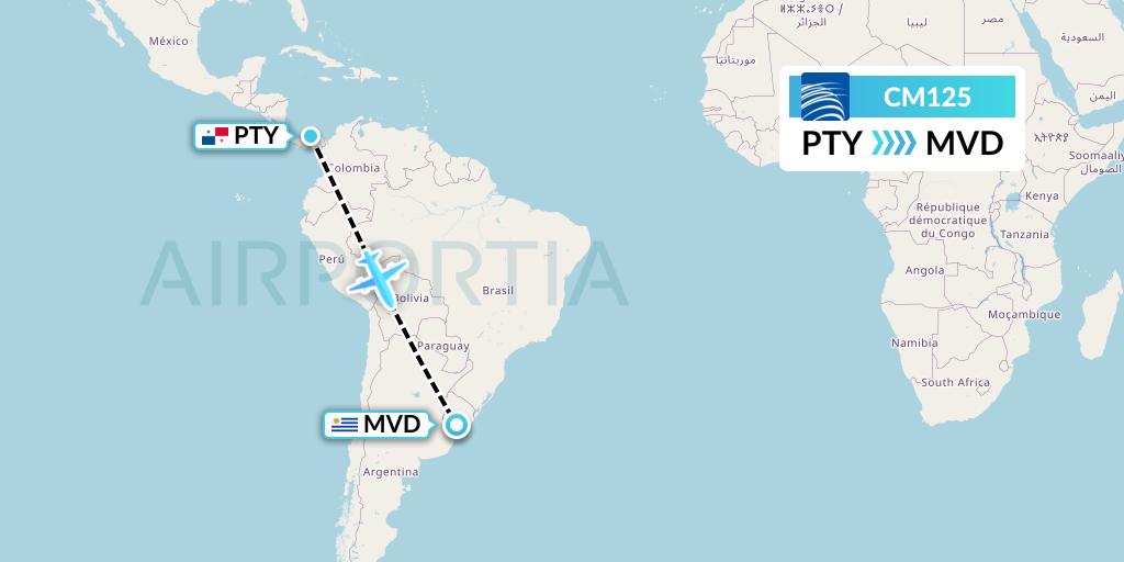 CM125 Copa Airlines Flight Map: Panama City to Montevideo