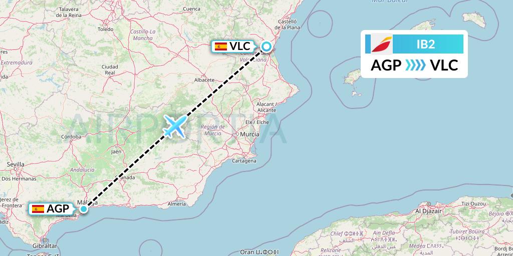 IB2 Iberia Flight Map: Malaga to Valencia