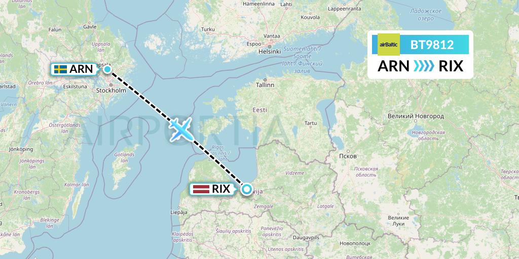 BT9812 Air Baltic Flight Map: Stockholm to Riga