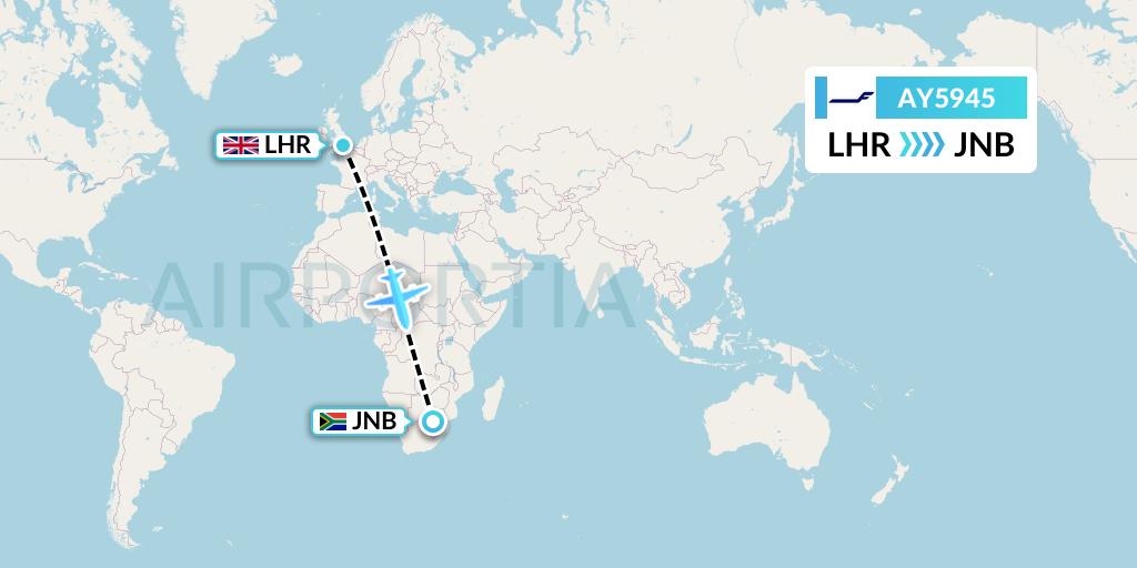 AY5945 Finnair Flight Map: London to Johannesburg
