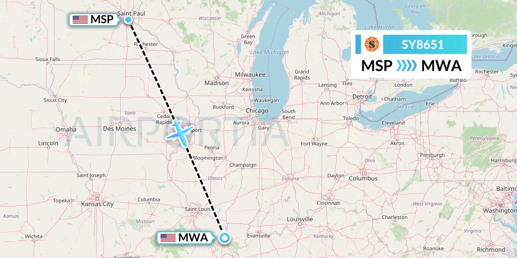 SY8651 Sun Country Airlines Flight Map: Minneapolis to Marion