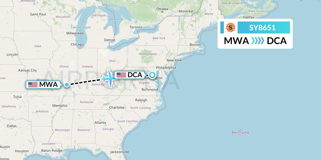 SY8651 Sun Country Airlines Flight Map: Marion to Washington