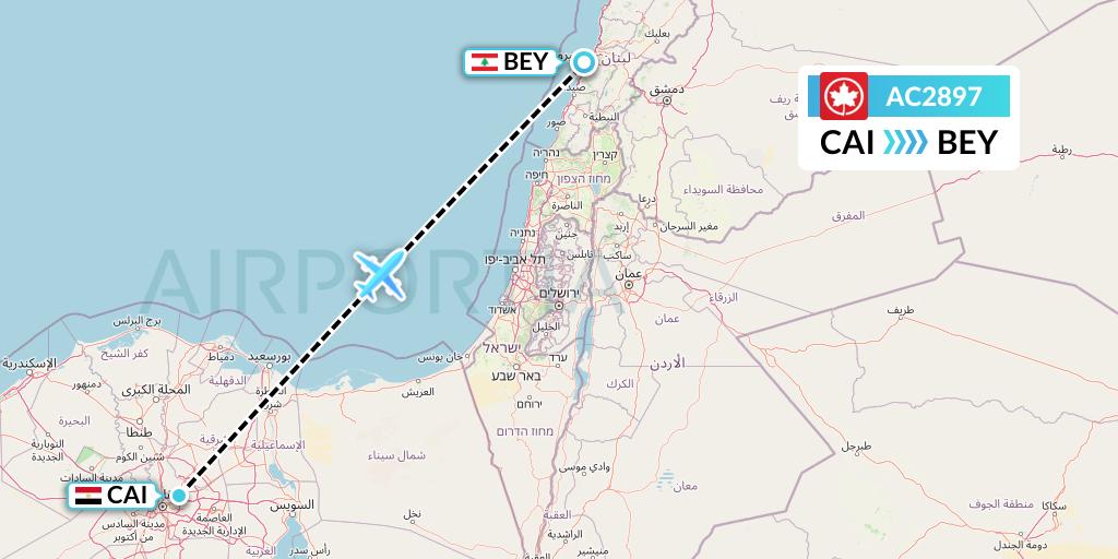 AC2897 Air Canada Flight Map: Cairo to Beirut