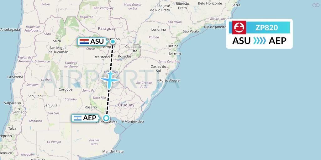 ZP820 Paranair Flight Map: Asuncion to Buenos Aires