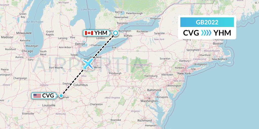 GB2022 ABX Air Flight Map: Cincinnati to Hamilton