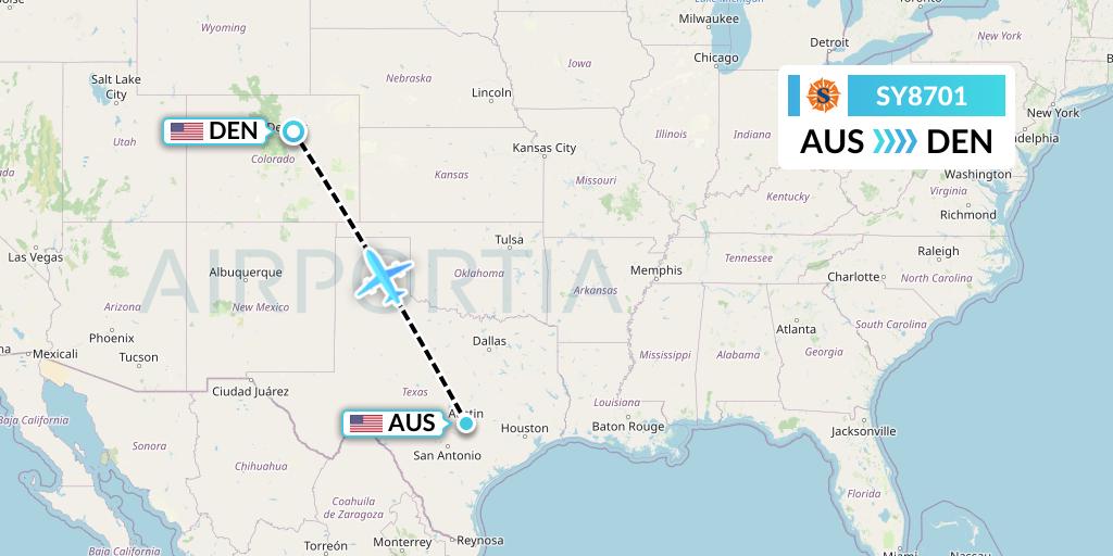 SY8701 Sun Country Airlines Flight Map: Austin to Denver