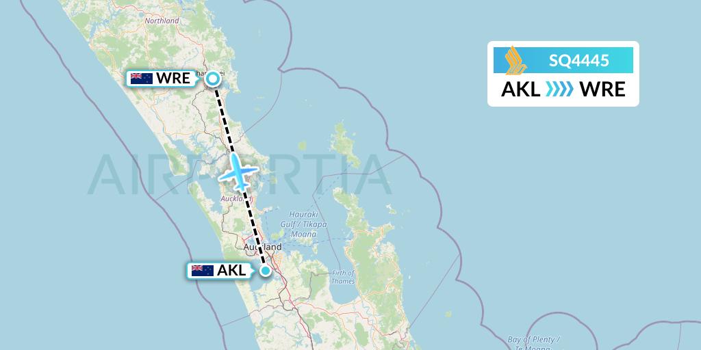 SQ4445 Singapore Airlines Flight Map: Auckland to Whangarei