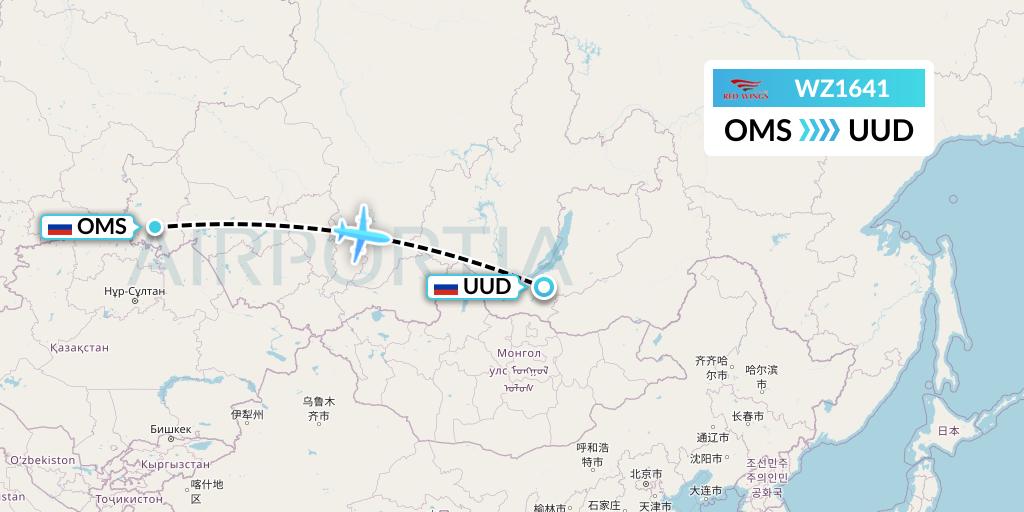WZ1641 Red Wings Flight Map: Omsk to Ulan-Ude