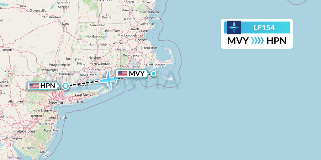 LF154 Corporate Flight Management Flight Map: Martha's Vineyard to White Plains