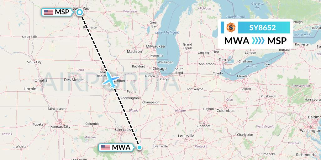 SY8652 Sun Country Airlines Flight Map: Marion to Minneapolis