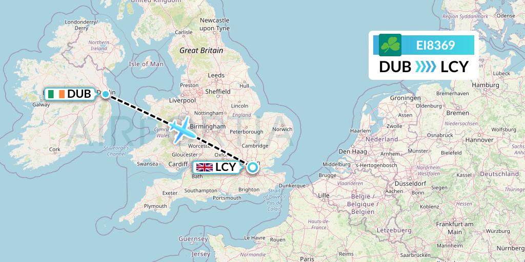 EI8369 Aer Lingus Flight Map: Dublin to London