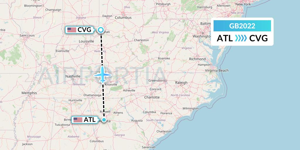 GB2022 ABX Air Flight Map: Atlanta to Cincinnati