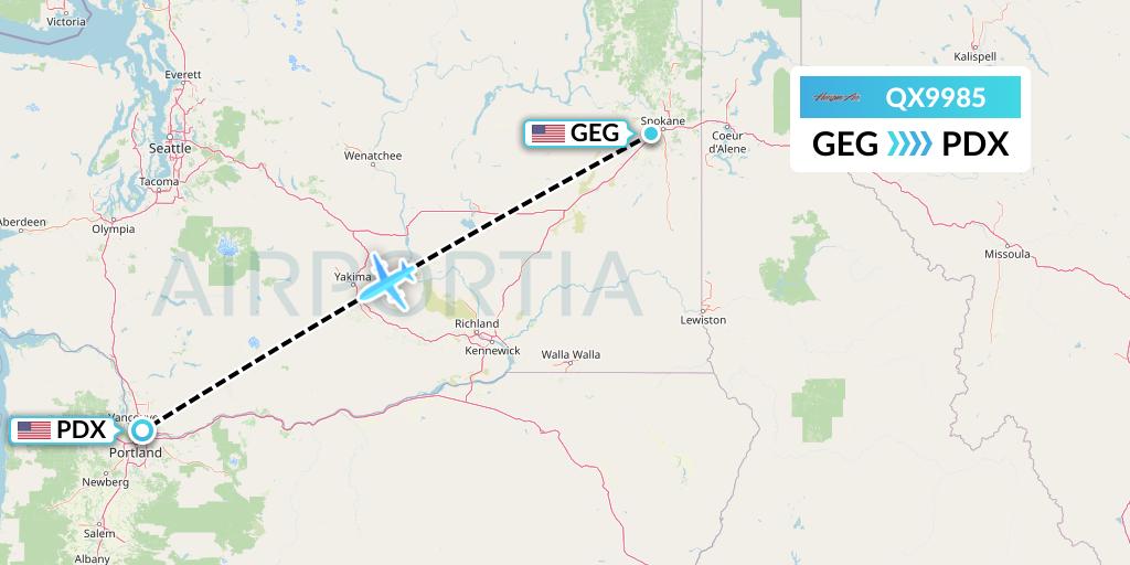 QX9985 Horizon Air Flight Map: Spokane to Portland