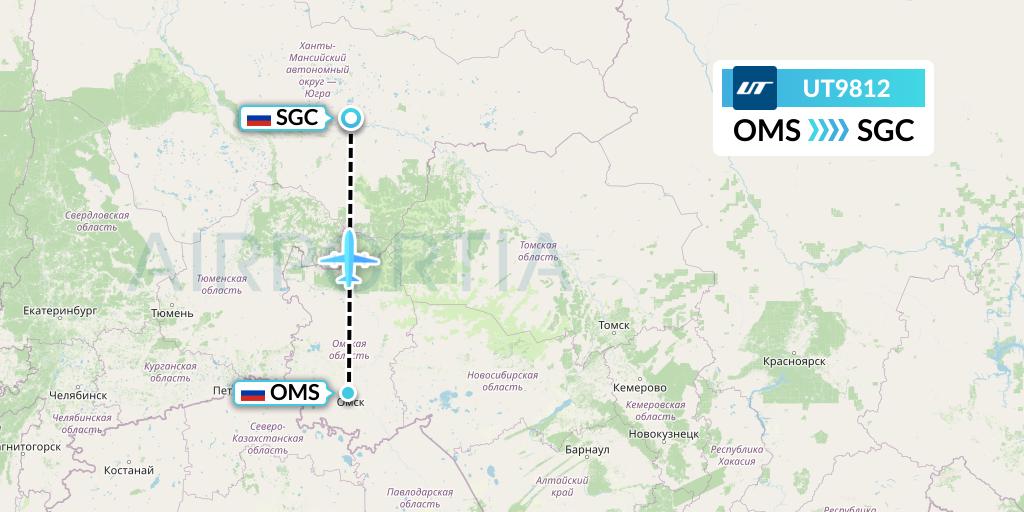 UT9812 UTair Flight Map: Omsk to Surgut
