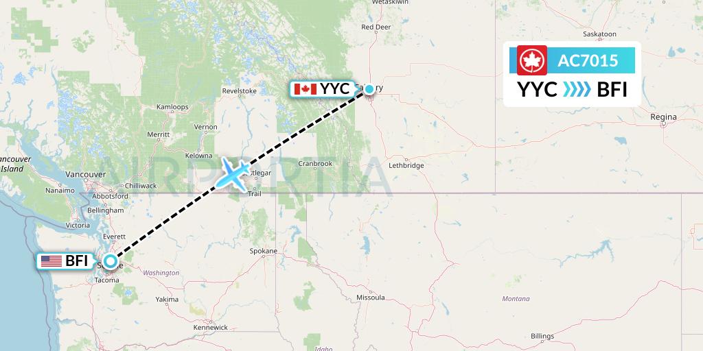 AC7015 Air Canada Flight Map: Calgary to Seattle