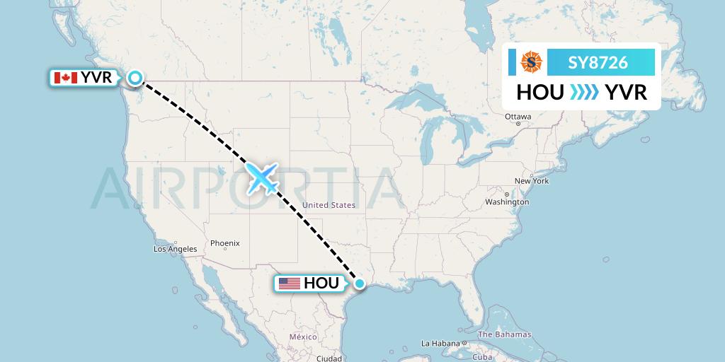SY8726 Sun Country Airlines Flight Map: Houston to Vancouver