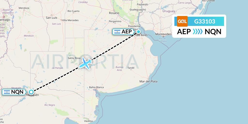 G33103 GOL Transportes Aeros Flight Map: Buenos Aires to Neuquen